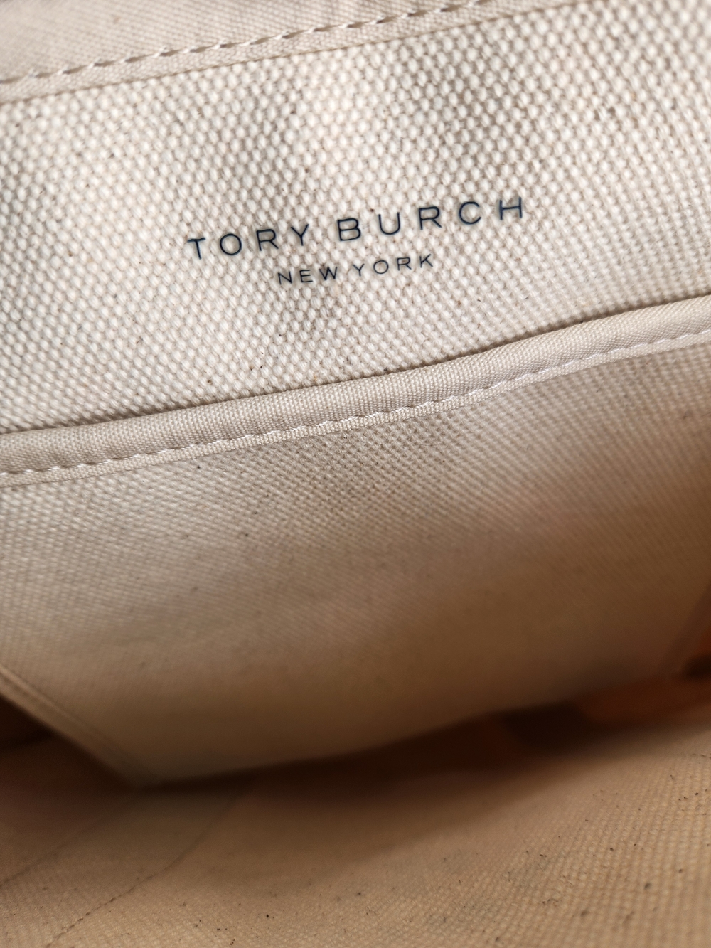 Tory Burch Cream Canvas Logo Tote with Black Print - Picture 4 of 5